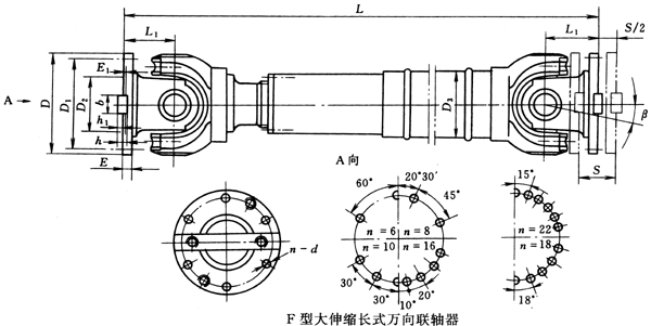 F型大伸縮長式萬向聯(lián)軸器(JB/T3241-91)