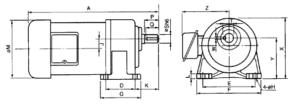 臺(tái)灣ZL、ZF小型齒輪減速電機(jī)三相臥式外形尺寸