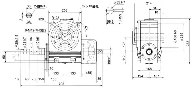干粉壓機(jī)專(zhuān)用減速器外形尺寸